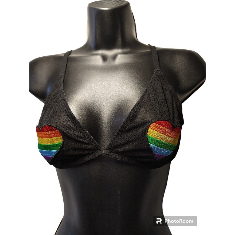 Rainbow Heart Mesh Bralette Hot Topic